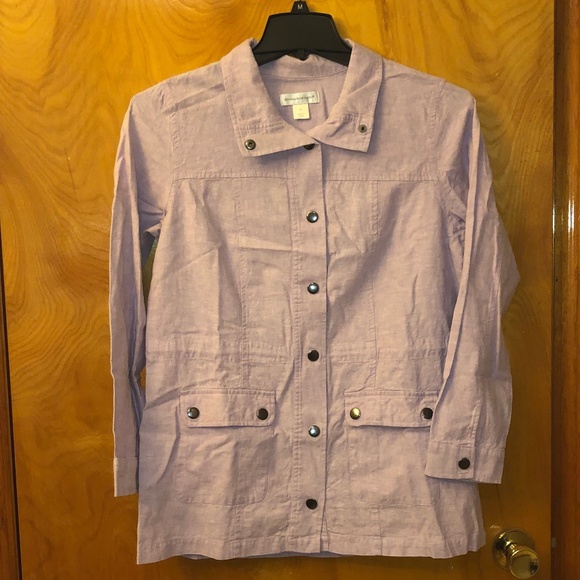 Christopher and Banks Women Purple Linen Snap Button Jacket (Size Medium) - Picture 1 of 5